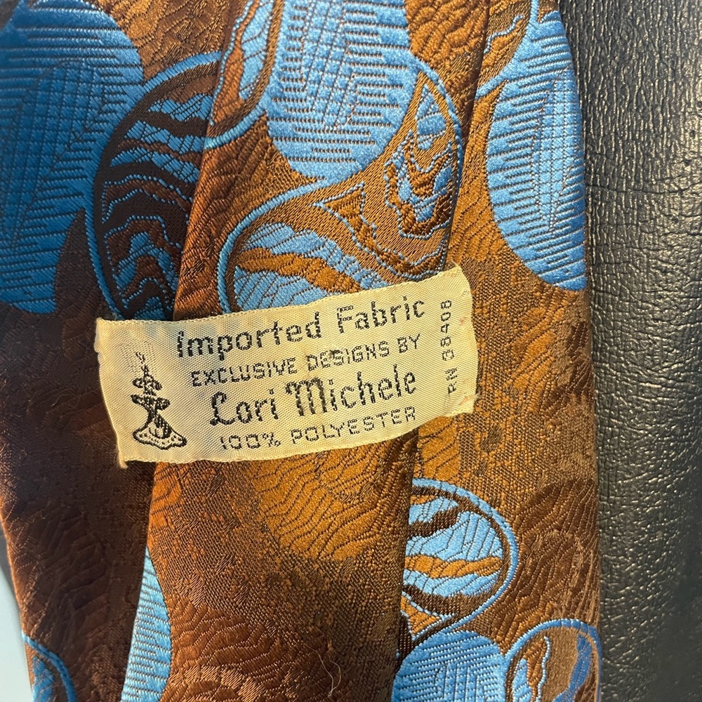 Brown And Blue Patterned Polyester Tie - image 3